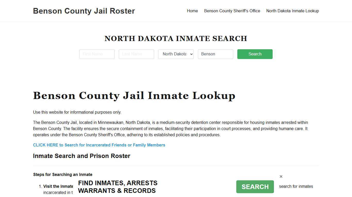 Benson County Jail Roster Lookup, ND, Inmate Search